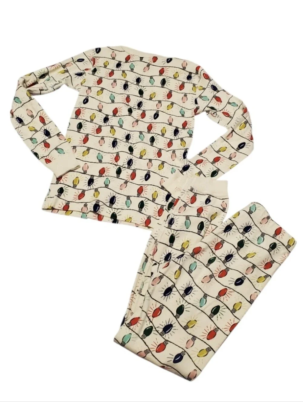 Hanna Andersson Kids Organic Cotton Holiday Lights Long John Pajama 2PC Set 8
